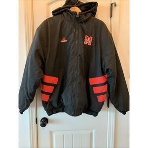 Adidas Black And Red Nebraska Cornhuskers  Football Coat Size Large with hood